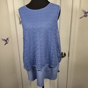 APT. 9 Periwinkle Blue Lace Layered Flowy Romantic Tank Top Size L Boho Chic